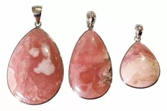 Rhodochrosit-Anhänger aus 925er Sterlingsilber, argentinische Qualität AA+, 3-teilig, 13,52 g