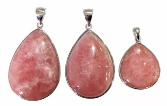 Rhodochrosit-Anhänger aus 925er Sterlingsilber, argentinische Qualität AA+, 3-teilig, 14,36 g