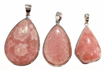 Rhodochrosit-Anhänger aus 925er Sterlingsilber, argentinische Qualität AA+, 3-teilig, 14,7 g