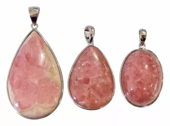 Rhodochrosit-Anhänger aus 925er Sterlingsilber, argentinische Qualität AA+, 3-teilig, 15,7 g