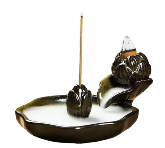 Brauner Keramik-Rückfluss-Räucherstäbchenhalter Lotusblüten 13cm