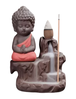 Roter Buddha-Rückfluss-Räucherstäbchenhalter aus Keramik 12 cm