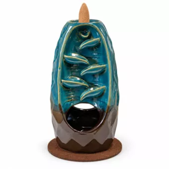Rückfluss-Räucherstäbchenhalter aus Keramik, blau-braun, doppelseitig, 20 cm
