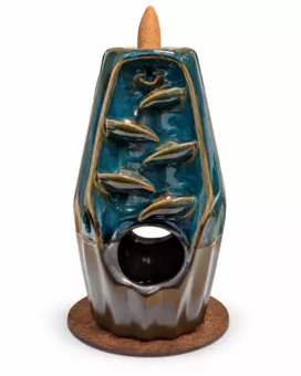 Rückfluss-Räucherstäbchenhalter aus Keramik, blau-braun, doppelseitig, facettierte Form, 20 cm