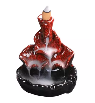 Rückfluss-Räucherstäbchenhalter aus Keramik Wasserfall rote Lotusblätter 10 cm