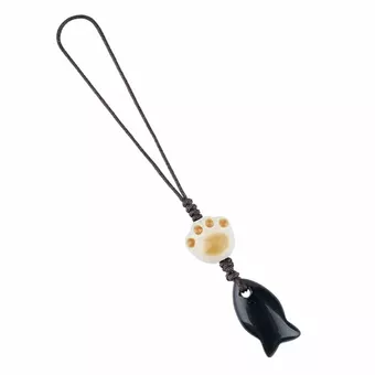Schwarze Obsidian-Fisch-Taschenanhänger A x3