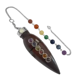 7 Chakra-Tropfenpendel aus Rosenholz, 6,5 cm