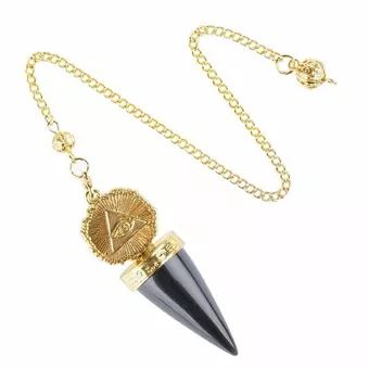 Pendel aus schwarzem Obsidian – Goldenes Auge der Vorsehung