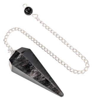 Silbernes Obsidianpendel, konisch, 6 Gesichter