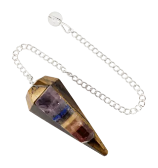 Pendel Tigerauge & Sieben Chakras konisch 6 Gesichter