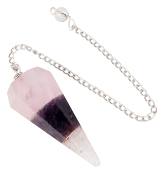Rose Quartz Amethyst and Rock Crystal Kegel-Pendel 6 facettiert