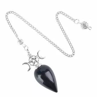 Wahrsagependel Pentagramm Dreifacher Mond Schwarzer Obsidian