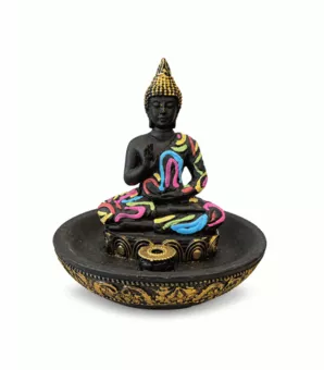 Räucherstäbchenhalter Buddha Abhaya Mehrfarbig aus Harz 10 cm
