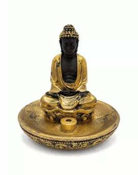 Buddha-Räucherstäbchenhalter Meditation Vergoldet aus Kunstharz 11 cm