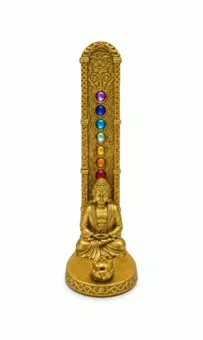 Räucherstäbchenhalter Buddha Meditation 7 Chakren Golden aus Harz 17 cm