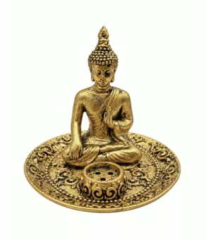 Buddha-Räucherstäbchenhalter „Segen“, vergoldet, aus Kunstharz, 9 cm