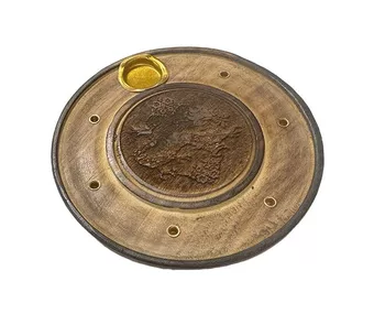 Drache gemeißelter runder Räucherstäbchenhalter aus Holz 10 cm x 10