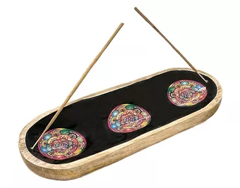Mango Meena Work Räucherstäbchenhalter schwarzes Mandala 28 cm