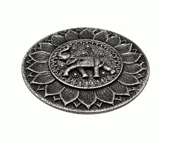 Runder Räucherstäbchenhalter Elefant in Silber aus Harz, 10 cm