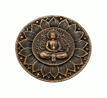 Runder Räucherstäbchenhalter Buddha Lotus Kupfer aus Harz 10 cm