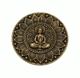 Runder Räucherstäbchenhalter Buddha Lotus Vergoldet aus Harz 10 cm