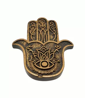 Räucherstäbchenhalter Hand der Fatima Hamsa Verkupfert aus Kunstharz 11 cm