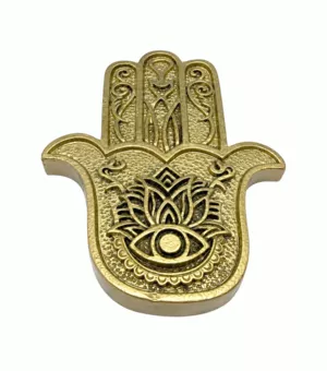 Räucherstäbchenhalter Hand der Fatima Hamsa Vergoldet aus Harz 11 cm