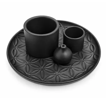Multifunktionaler Räucherstäbchenhalter Blume des Lebens Schwarz Matt 13 cm