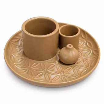 Multifunktionaler Räucherstäbchenhalter Blume des Lebens Warmer Sand 13 cm