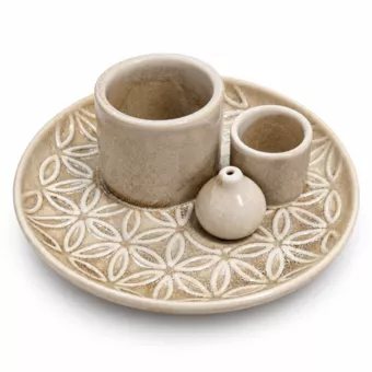 Mehrzweck-Räucherstäbchenhalter Blume des Lebens Weiß Reaktiv 13 cm