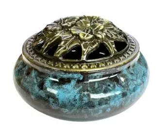 Schwarz-blauer Räucherstäbchenhalter aus Keramik, 10 cm