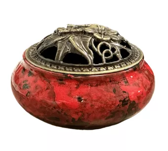 Räucherstäbchenhalter aus roter und schwarzer Keramik 10 cm