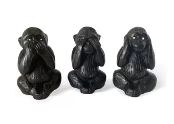 3er-Set Weise Affen Figuren aus schwarzem Harz 7cm