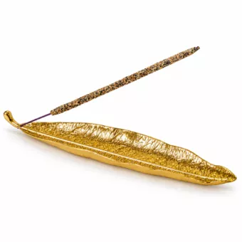 Goldfarbener Räucherstäbchenhalter in Blattform 25 cm