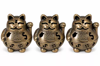 Räucherstäbchenhalter Maneki-Neko Bronze 4,9 cm – 3er-Set