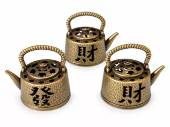 Glücksbringer-Teekanne Räucherstäbchenhalter 4 cm – 3er-Set