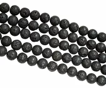 Perlenstrang aus runden Lavastein-Perlen A 10 mm