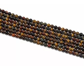 Runde mehrfarbige Tigerauge-Perlen auf Strang A 6 mm