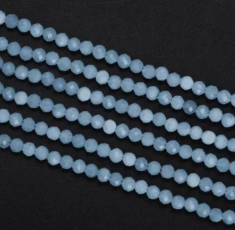 Facettierte Aquamarin-A-Perlen 3mm auf 40 cm Draht