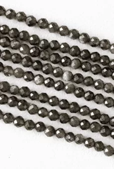 Facettierte runde Perlenstrang Goldschimmer-Obsidian Schwarz AA 3-4 mm