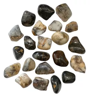 Trommelsteine aus schwarzem Dentriteopal 3–2 cm 250 g