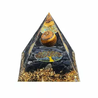 Orgonitpyramide Tigerauge & Schwarzer Obsidian Baum des Lebens