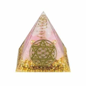 Orgonit-Pyramide Bergkristall & Rosenquarz Blume des Lebens Pentagramm