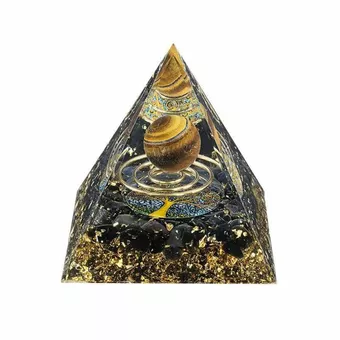 Orgonit-Pyramide Tigerauge und schwarzer Obsidian Lebensbaum-Spirale