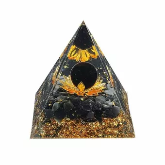 Orgonitpyramide, schwarzer Obsidian, Lotus