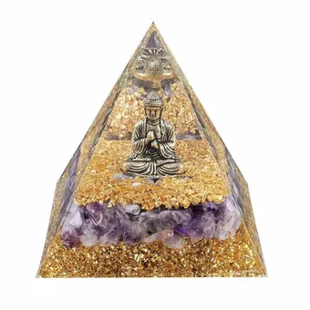 Orgonit-Pyramide Buddha + Amethyst 8 cm