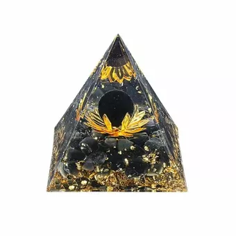 Orgonit-Pyramide Schwarzer Obsidian Lotus 8cm