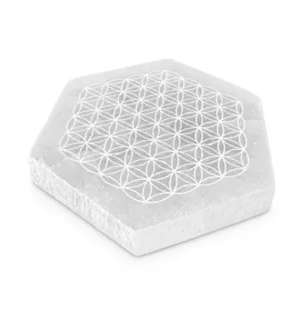 Sechseckige Selenit-Platte Blume des Lebens 11cm 125g