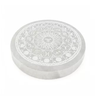 Runde Selenit-Platte Tierkreisrad 12cm 350g
