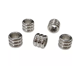 Silberfarbene gewellte zylinderförmige Spacer-Charm-Perlen aus Edelstahl 8 mm x 50
